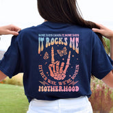 Sandjest Motherhood Shirt Hologram Style, Funny Mom Shirt, Skeleton Rocking Motherhood Graphic Tee, Trendy Mom Life Shirt, Shirt Gift for Cool Mom Cotton Fabric